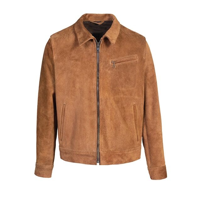 Suede Leather Jacket Brown with Collar