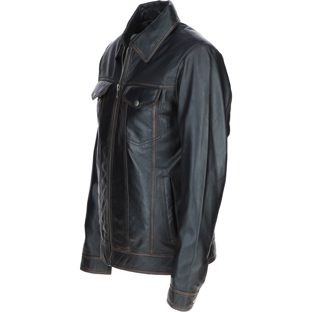 Black leather collar Jacket ATJ1006