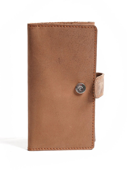 Brown Textured Leather Long Wallet