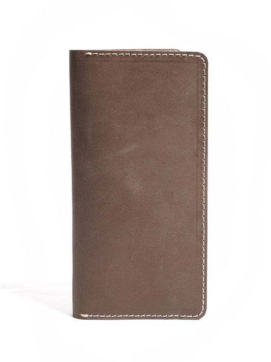 Brown Plain Leather Long Wallet