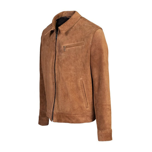 Suede Leather Jacket Brown with Collar