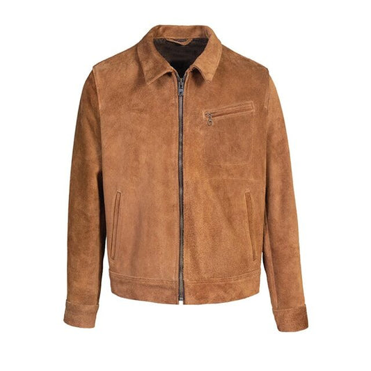 Suede Leather Jacket Brown with Collar