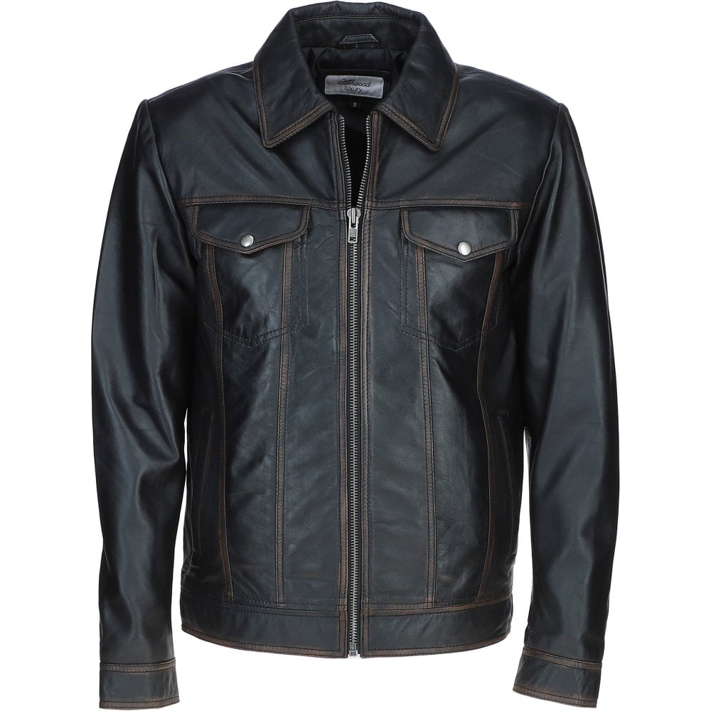 Black leather collar Jacket ATJ1006