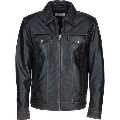 Black leather collar Jacket ATJ1006
