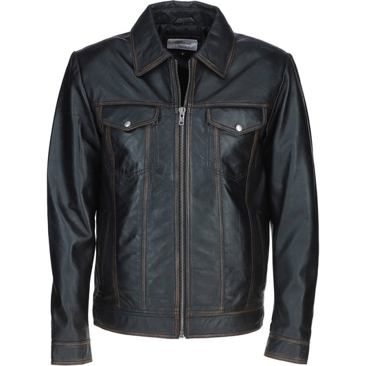 Black leather collar Jacket ATJ1006