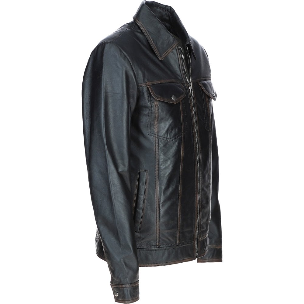 Black leather collar Jacket ATJ1006