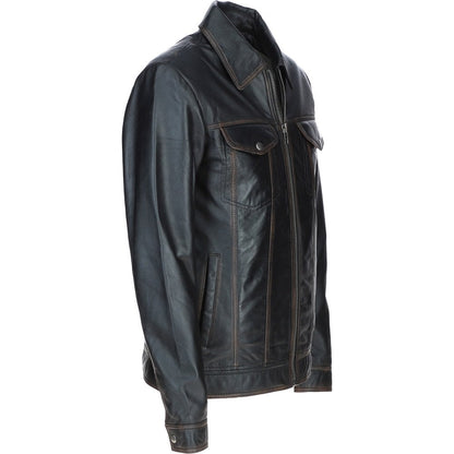Black leather collar Jacket ATJ1006